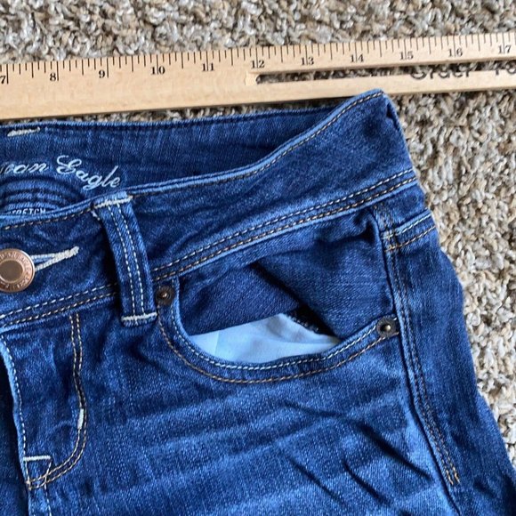American Eagle Jeans Womens 4 Blue Slim Bootcut Low Rise Frayed Hem Denim 29X30 - Picture 9 of 12